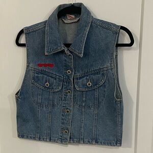 Vintage 90s Santa Barbara Denim Vest Cropped Heart Embroidered Women’s Medium